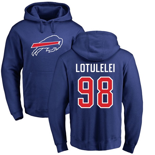 Men NFL Buffalo Bills #98 Star Lotulelei Royal Blue Name and Number Logo Pullover Hoodie Sweatshirt->buffalo bills->NFL Jersey